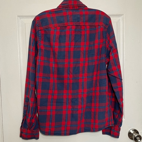Hollister Men’s Red and Blue Plaid Flannel Button Down Shirt | size Large - Picture 9 of 10